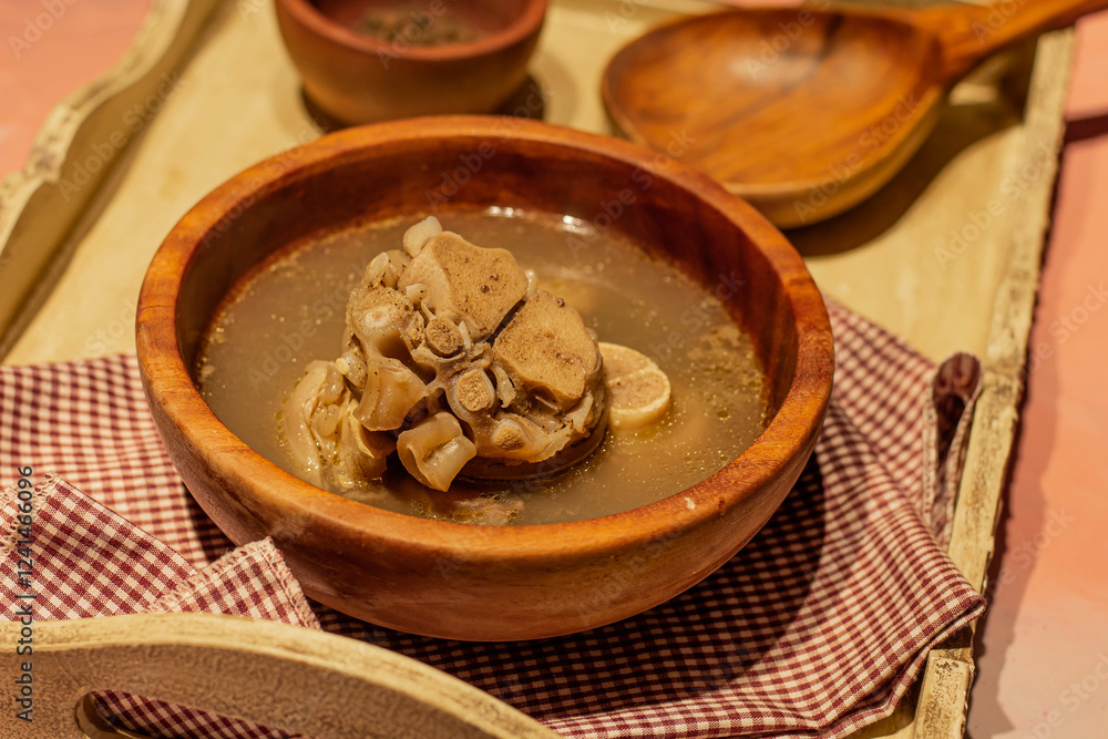 Fototapeta premium Trotter's soup served for lunch