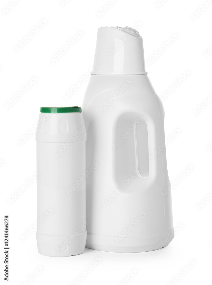 Bottles of cleaning products isolated on white Bottles of cleaning products isolated on white