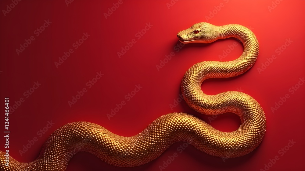 Fototapeta premium Golden snake red background