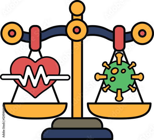 A scale with a heart on one side and a virus on the other