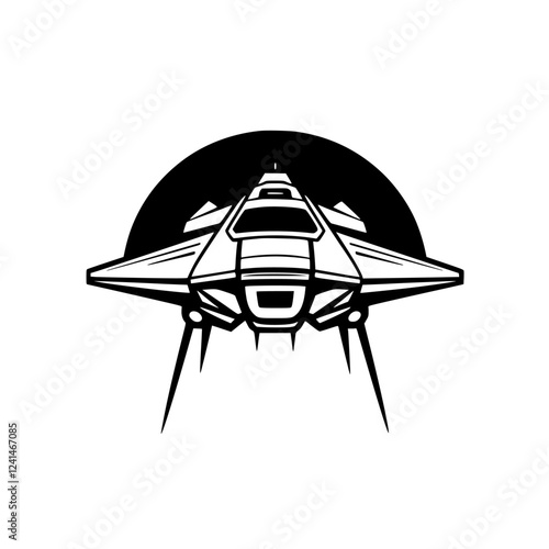 Futuristic Spaceship: A Monochrome Vector Illustration of a Sleek Starship, Perfect for Sci-Fi Designs and Space Exploration Themes.