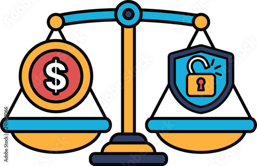 A scale with a dollar sign on one side and a lock on the other