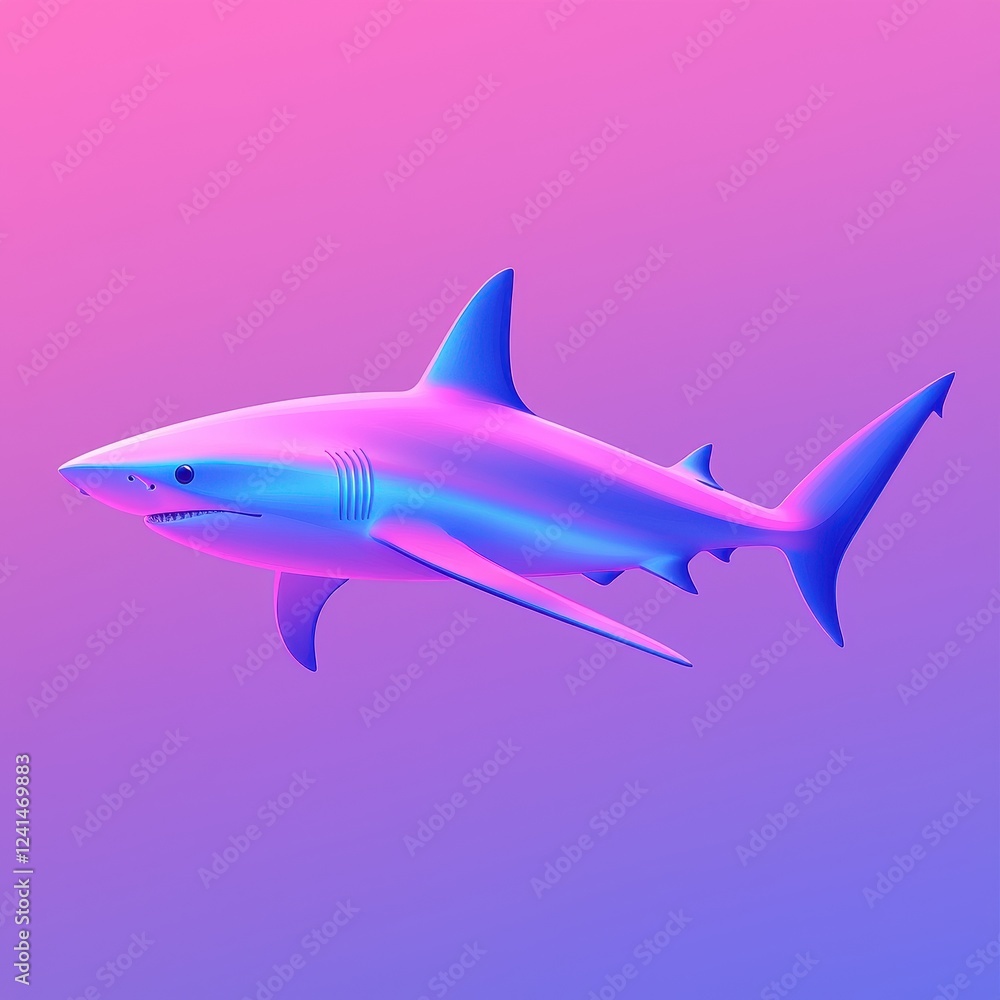 Naklejka premium Vivid Pink and Blue Shark Illustration Digital Art Graphic Design