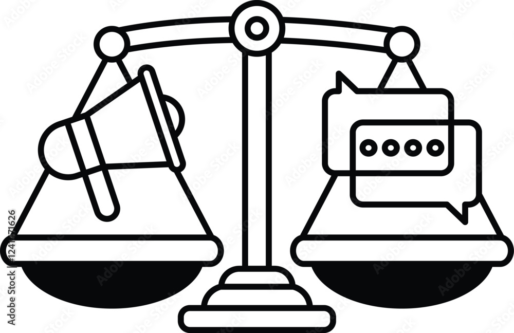 A scale with a microphone on one side and a speech bubble on the other A scale with a microphone on one side and a speech bubble on the other