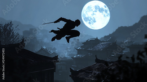  A lightning-fast ninja dashing across rooftops under a full moon (3)