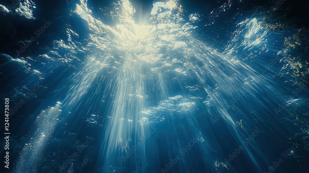 Fototapeta premium Ethereal Rays of Light Penetrating the Deep Ocean Serenity