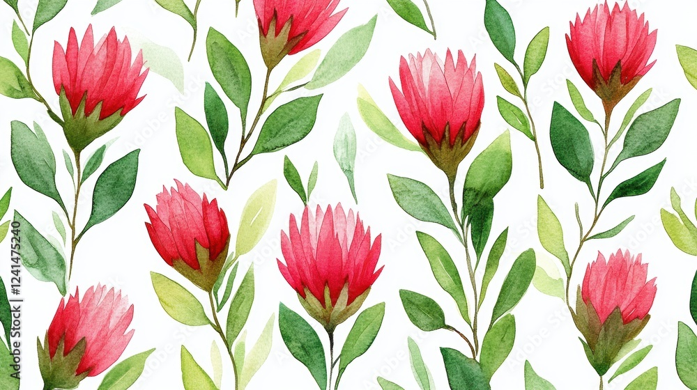 custom made wallpaper toronto digitalVibrant Pink Flowers and Green Leaves Watercolor Pattern Design