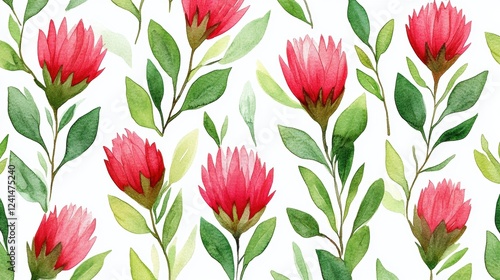 Wallpaper Mural Vibrant Pink Flowers and Green Leaves Watercolor Pattern Design Torontodigital.ca