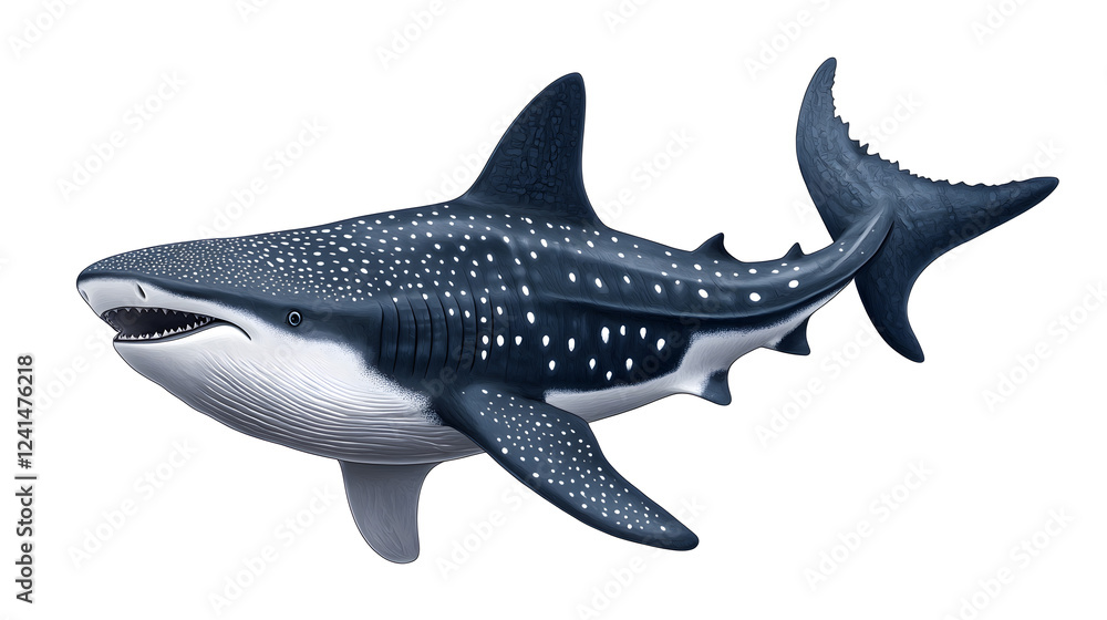 Fototapeta premium Whale shark with dotted pattern skin isolated on white background