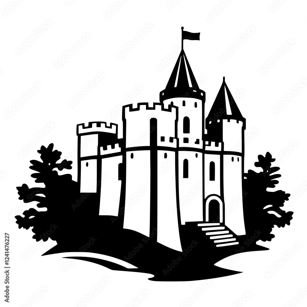 Obraz premium Majestic Medieval Castle: A Fairytale Fortress in the Landscape