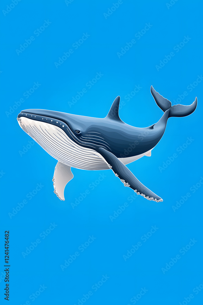 Naklejka premium Blue whale swimming in sea or ocean. Giant underwater animal.