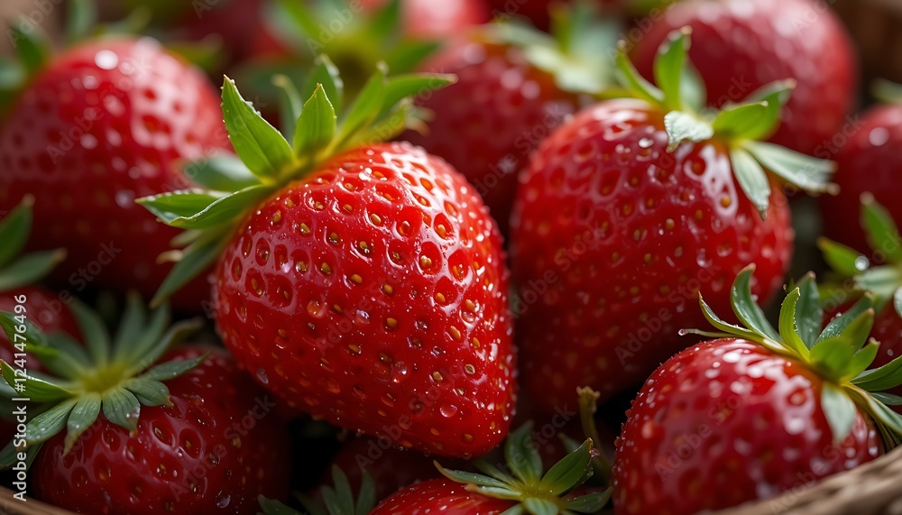 Fresh strawberries close-up with natural lighting, symbolizing organic fruit, healthy eating, and natural nutrition Fresh strawberries close-up with natural lighting, symbolizing organic fruit, healthy eating, and natural nutrition
