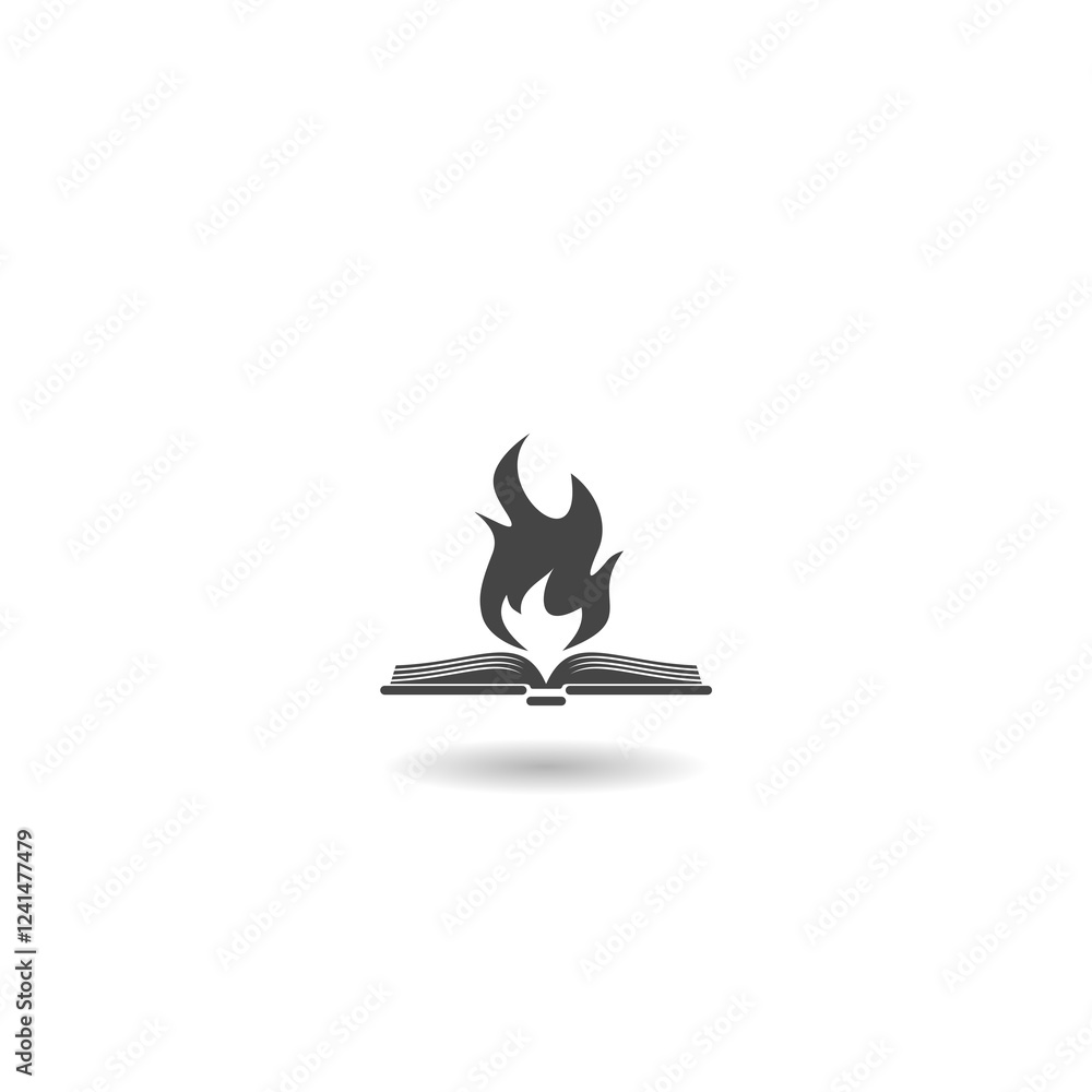 Book and fire icon with shadow Book and fire icon with shadow