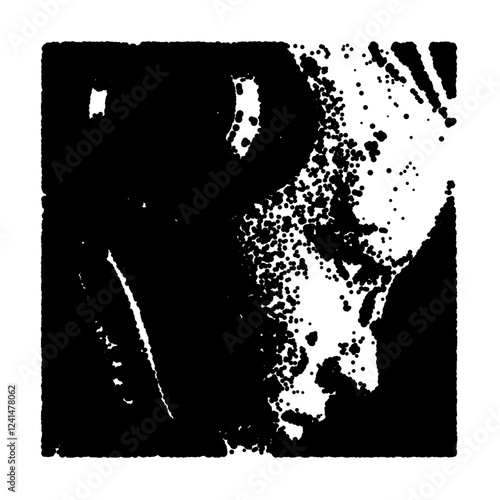 Abstract portrait created using stippling technique with high contrast.