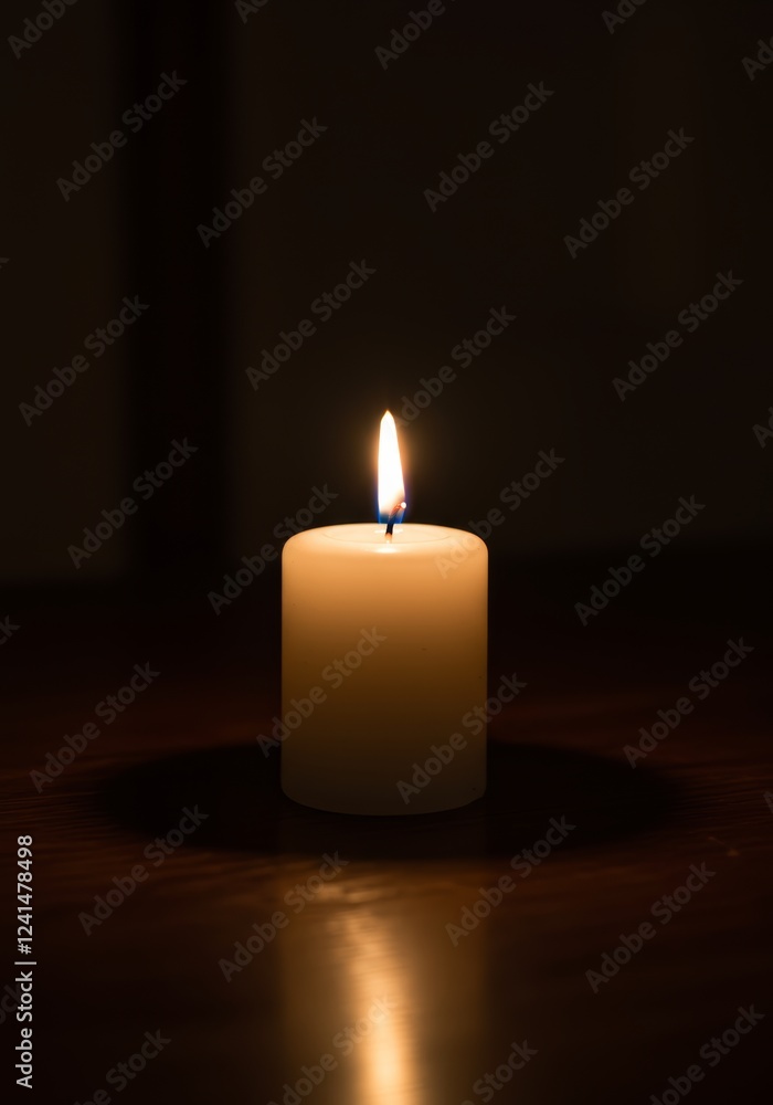 Single Lit Candle on Dark Wooden Table Single Lit Candle on Dark Wooden Table
