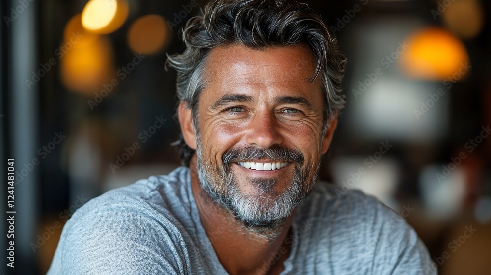 Smiling mature man cafe portrait, bokeh background Smiling mature man cafe portrait, bokeh background