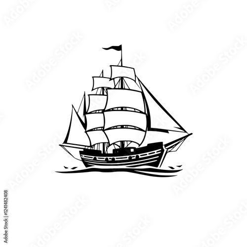 Wallpaper Mural Majestic Sailing Ship: A Vintage Vessel on the Open Ocean. Embark on an epic voyage of discovery and adventure across the sea. Explore the world's maritime history with this classic nautical artwork. Torontodigital.ca