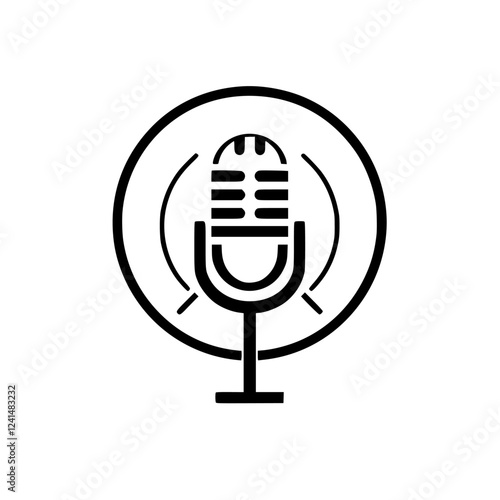 Vintage Microphone Icon: Retro Audio Recording Studio Symbol. Perfect for podcasters, broadcasters, and music lovers.  A timeless design for communication and technology. photo