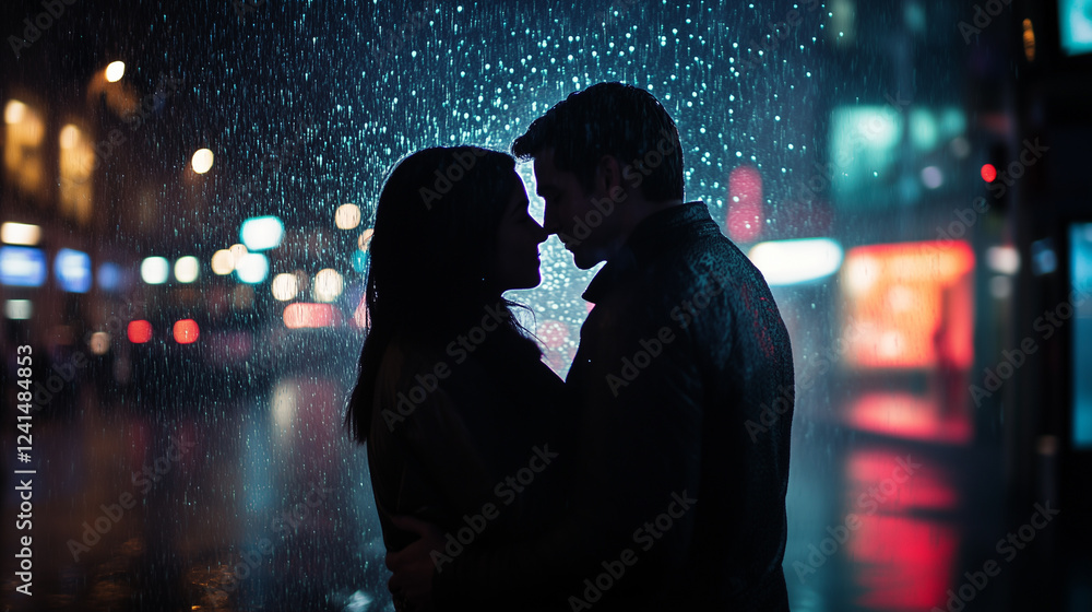 Gentle raindrops as a couple shares an intimate moment in the rain-3 Gentle raindrops as a couple shares an intimate moment in the rain-3