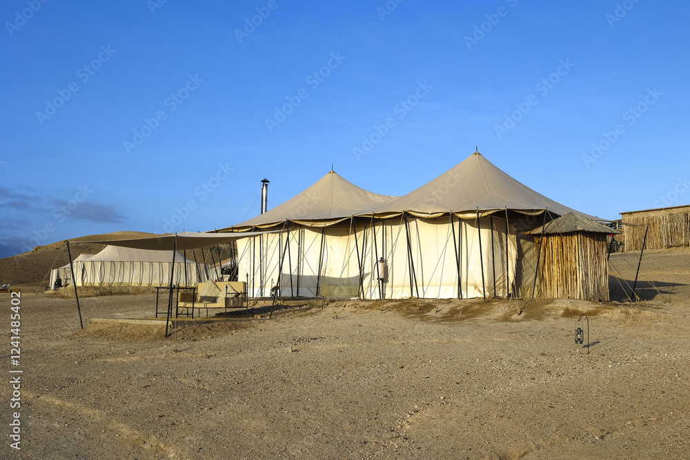 Tents in a desert camp in Agafay, Morocco Tents in a desert camp in Agafay, Morocco