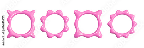 Colorful vintage pink wave frames in a flat vector design inspired by Y2K aesthetics for digital art projects and creative designs.