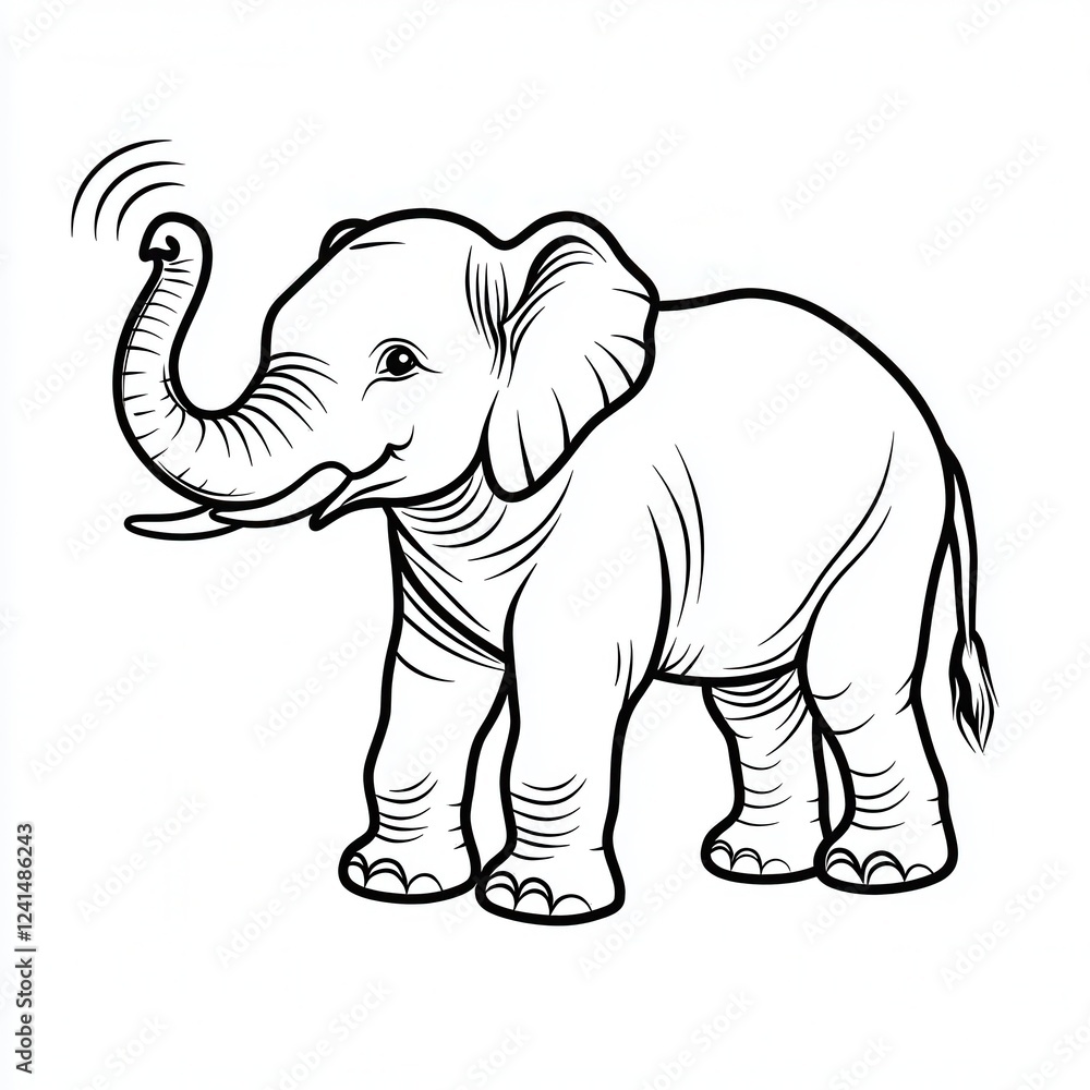 Fototapeta premium Adorable Baby Elephant Illustration Line Art Drawing Wildlife Animal Design