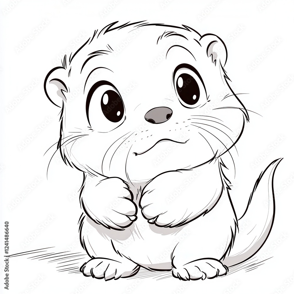 Obraz premium Adorable Baby Otter Cartoon Illustration Perfect for Children s Book Cute Animal Drawing