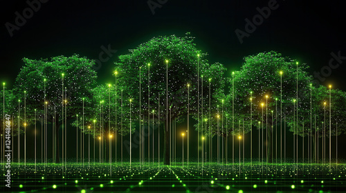 smart forest with sensors monitoring environmental data and growth
