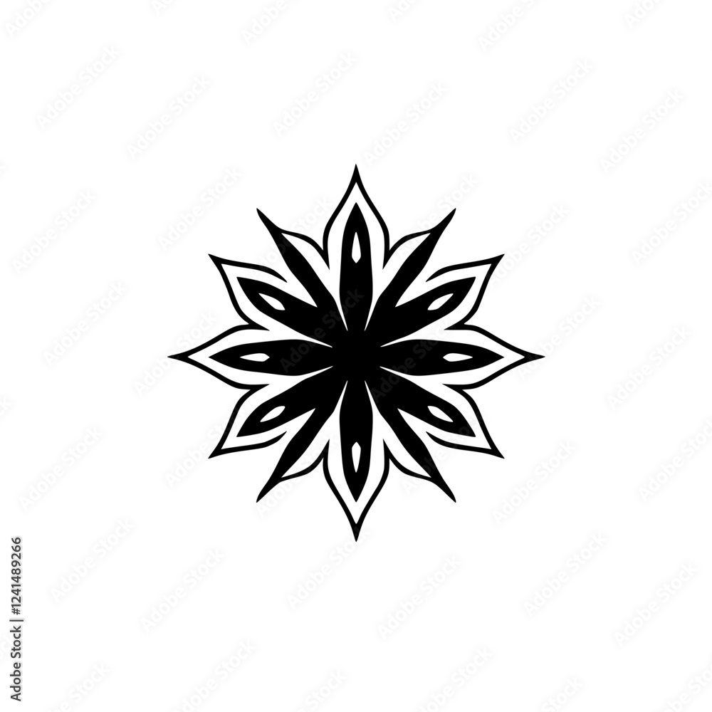 Black and White Mandala Flower: Geometric Floral Pattern Design. Perfect for spiritual, ethnic, or vintage projects. High-resolution graphic art. Black and White Mandala Flower: Geometric Floral Pattern Design. Perfect for spiritual, ethnic, or vintage projects. High-resolution graphic art.