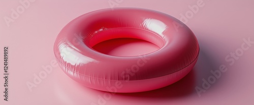 Bright pink inflatable ring on pastel pink background suitable for summer fun...
