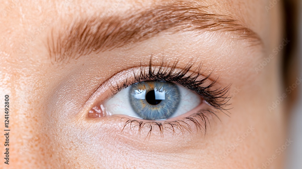 Close-up blue eye, freckles, skin, beauty, health Close-up blue eye, freckles, skin, beauty, health