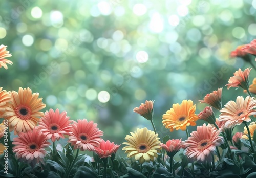 Vibrant flowers in a garden with soft bokeh background during daylight