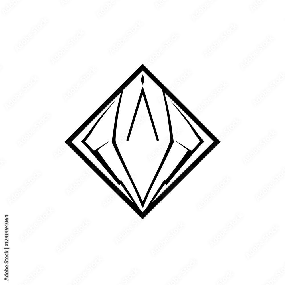 Geometric Abstract Diamond Shape Logo Design: Minimalist Black and White Vector Graphic Geometric Abstract Diamond Shape Logo Design: Minimalist Black and White Vector Graphic