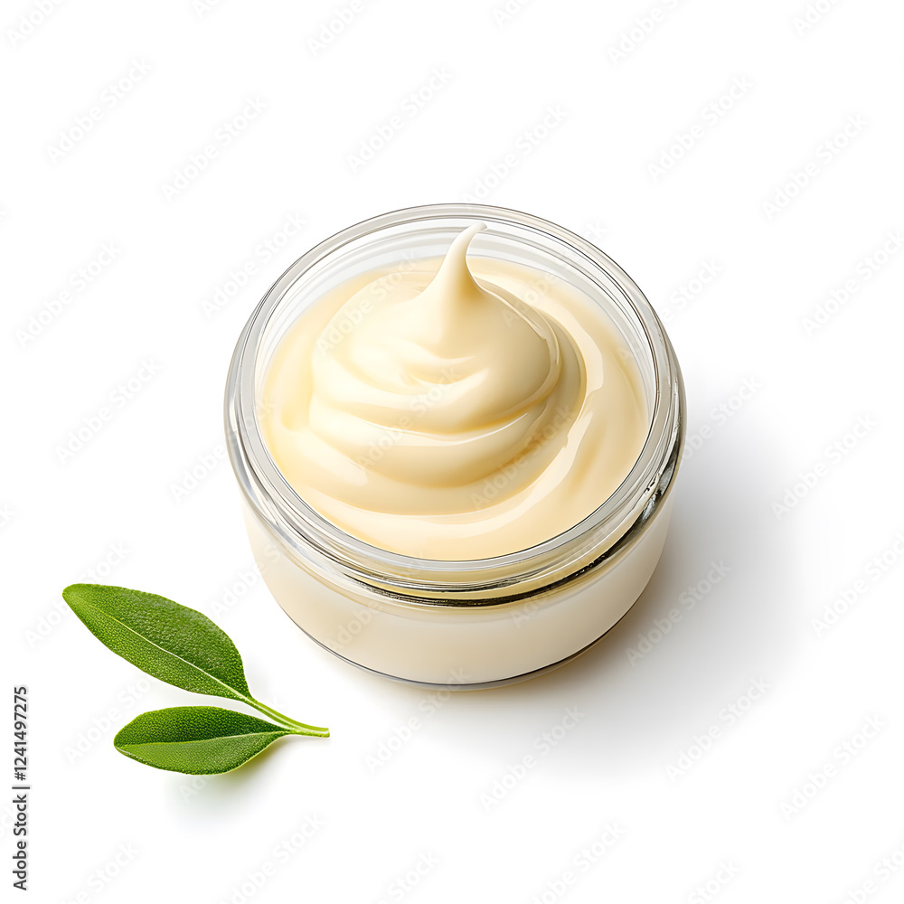 Mayonnaise in a glass dip bowl isolated on a white background
