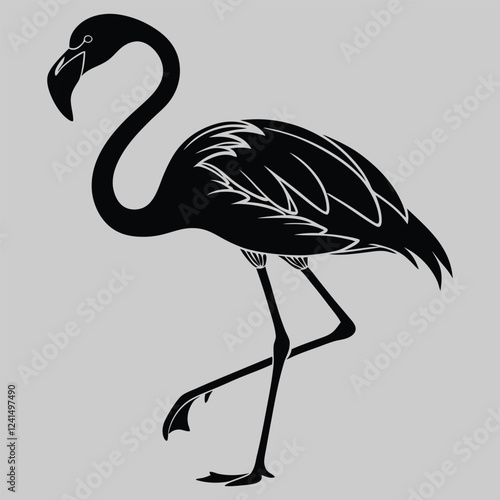 a flamingo standing on one leg silhouette vector design art and illustration