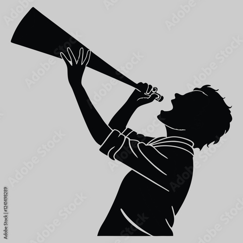 a person blowing a party horn silhouette vector design art and illustration photo