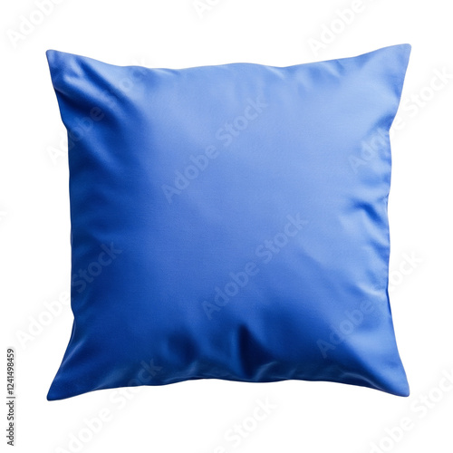 A single blue pillow rests on a black background
