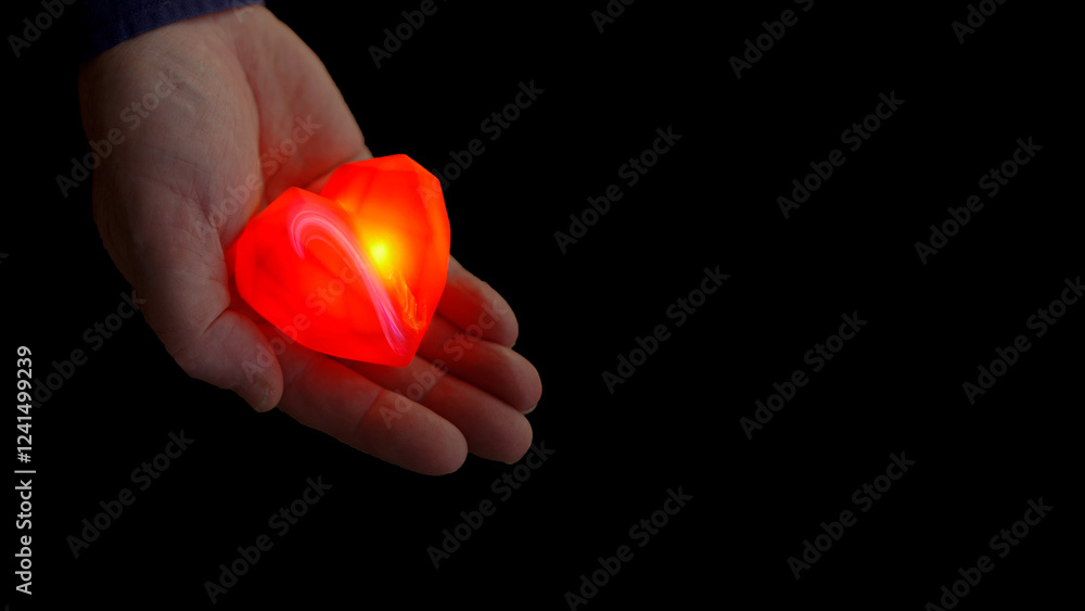 Hands gently holding a glowing heart symbol