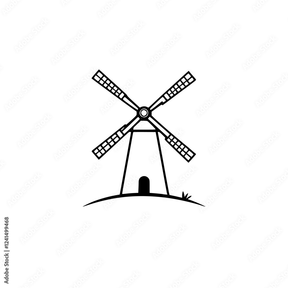 Classic Windmill Icon: A Simple Line Art Illustration of a Rural Windmill Classic Windmill Icon: A Simple Line Art Illustration of a Rural Windmill
