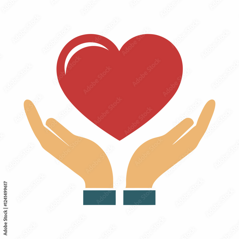 Healthcare hands holding heart flat icon background white Healthcare hands holding heart flat icon background white
