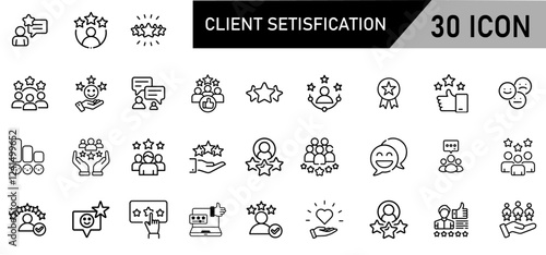 Minimalist Client Setisfication Icon Pack | 30 Outline Vector Icons, Editable stroke. 