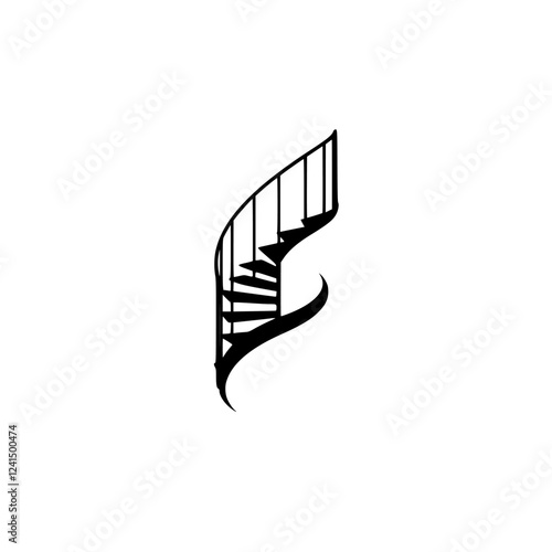Elegant Spiral Staircase: Modern Architecture Design. Minimalist Black and White Vector Illustration. Perfect for Home Decor and Interior Design.