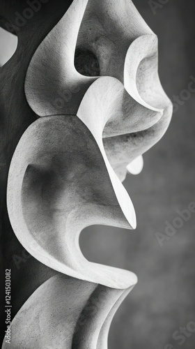 A monochrome side view of an aggressive sculpture, its dramatic curves and edges sharply defined with a 55mm lens. photo