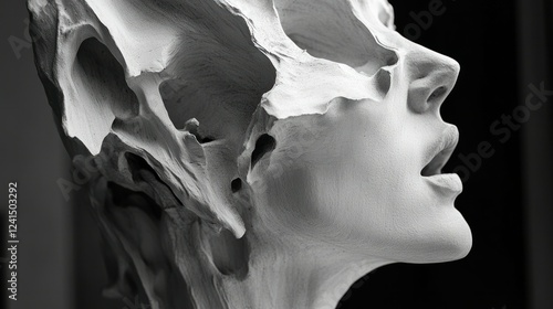 A monochrome side view of an aggressive sculpture, its sharp contours emphasized through the 55mm lens depth and detail. photo