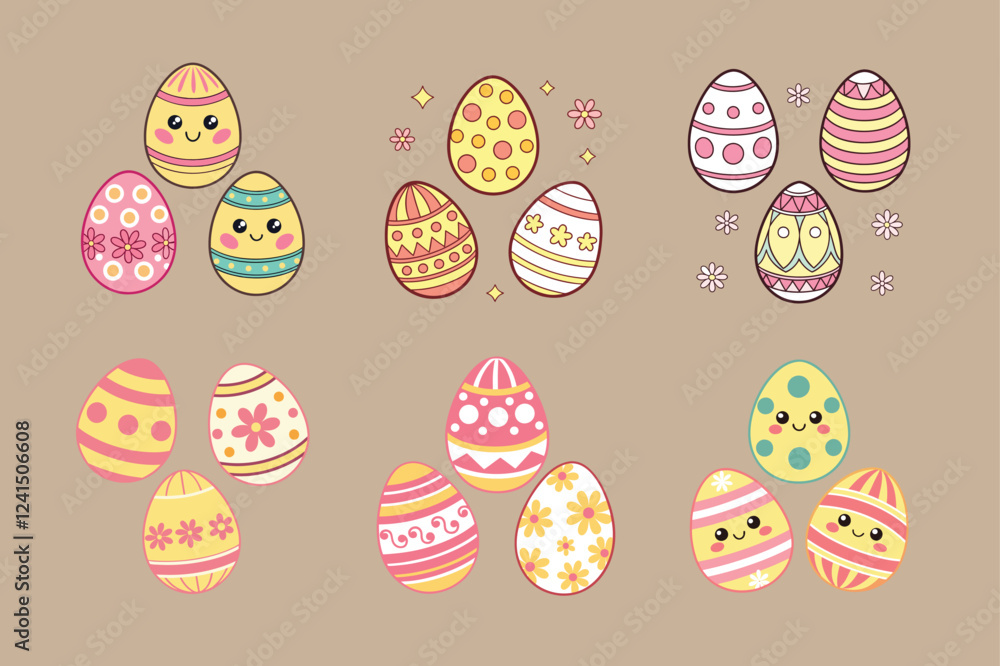 A Bundle of Cute Painted Eggs vector cartoon illustration Easter day A Bundle of Cute Painted Eggs vector cartoon illustration Easter day