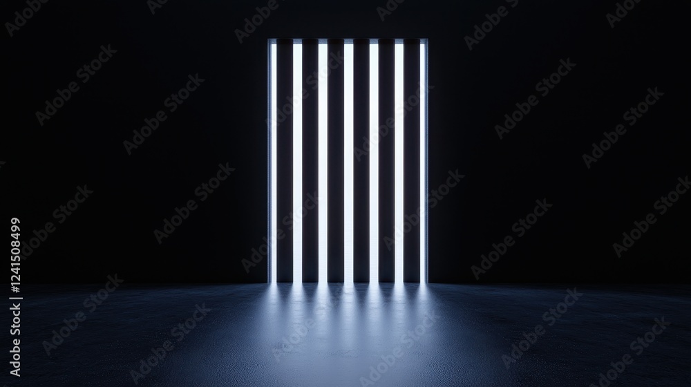 Fototapeta premium Minimalistic modern lighting design showcasing vertical LED tubes against a dark backdrop, evoking futuristic vibes.
