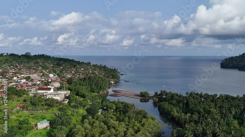 Wallpaper Mural Sao Tome and Principe - Aerial View of Angolares. Scenic Coastal Town Surrounded by Lush Tropical Vegetation. Torontodigital.ca