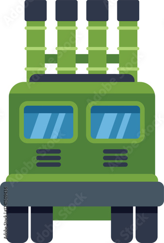 Military vehicle with rocket launcher system on top flat icon on white background