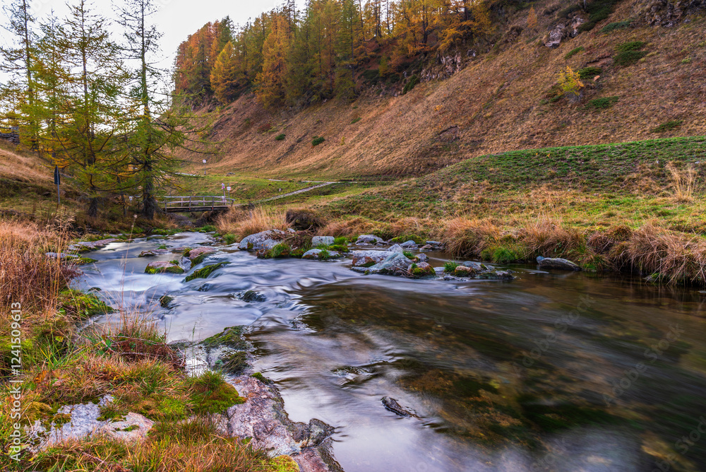 autumnal mountain landscape with a small stream inside the Alpe Devero, Val D'Ossola, Verbania, Italia
autumnal mountain landscape with a small stream inside the Alpe Devero, Val D'Ossola, Verbania, Italia