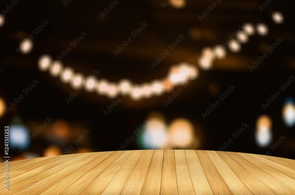Fotografie Empty wooden desk top with blur restaurant background